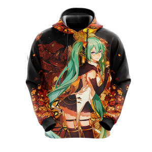 Hatsune Miku Halloween All Over Print T-shirt Zip Hoodie Pullover Hoodie   