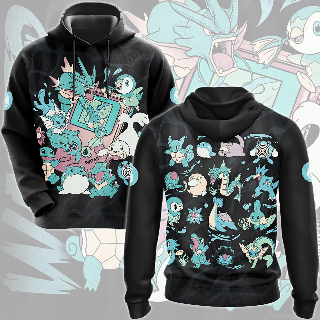 Pokemon Water Type Club Video Game All Over Printed T-shirt Tank Top Zip Hoodie Pullover Hoodie Hawaiian Shirt Beach Shorts Joggers