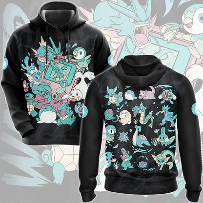 Pokemon Water Type Club Video Game All Over Printed T-shirt Tank Top Zip Hoodie Pullover Hoodie Hawaiian Shirt Beach Shorts Joggers