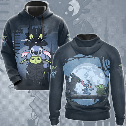 Baby Yoda Stitch & Toothless Movie Video Game All Over Printed T-shirt Tank Top Zip Hoodie Pullover Hoodie Hawaiian Shirt Beach Shorts Joggers Hoodie
