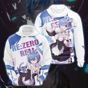 Rem Re:Zero All Over Print T-shirt Zip Hoodie Pullover Hoodie Hoodie S 