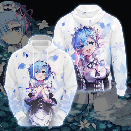 Rem Re:Zero All Over Print T-shirt Zip Hoodie Pullover Hoodie Hoodie
