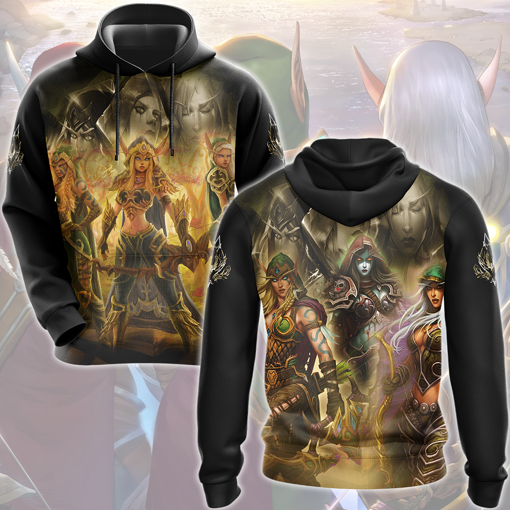 World Of Warcraft The Windrunner Sisters (Alleria, Sylvanas, Vereesa) Video Game All Over Printed T-shirt Tank Top Zip Hoodie Pullover Hoodie Hawaiian Shirt Beach Shorts Joggers Hoodie