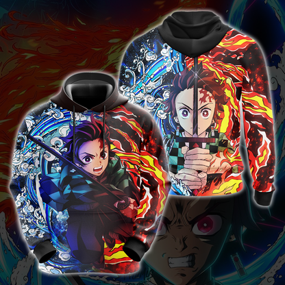 Tanjiro Sun and Water Breathing Techniques Demon Slayer All Over Print T-shirt Zip Hoodie Pullover Hoodie Hoodie