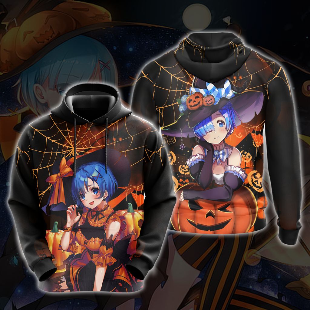 Rem Re:Zero Halloween All Over Print T-shirt Zip Hoodie Pullover Hoodie Hoodie