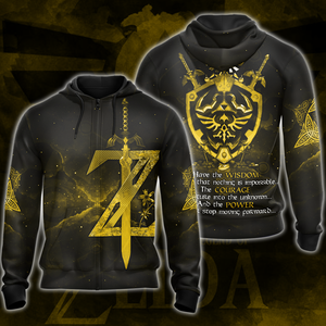 The Legend of Zelda Have the Wisdom to know that nothing is impossible The Courage to venture into the unknown The Power to never stop moving forward All Over Print T-shirt Tank Top Zip Hoodie Pullover Hoodie Yellow Zip Hoodie S