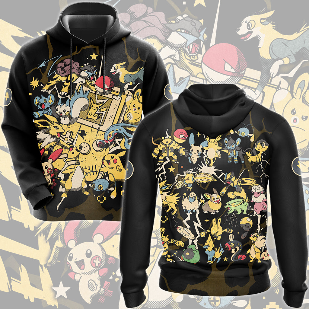 Pokemon Electric Type Club Video Game All Over Printed T-shirt Tank Top Zip Hoodie Pullover Hoodie Hawaiian Shirt Beach Shorts Joggers