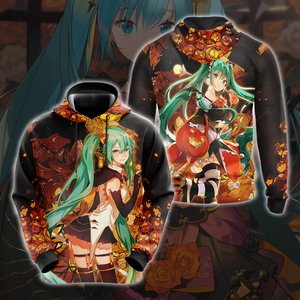 Hatsune Miku Halloween All Over Print T-shirt Zip Hoodie Pullover Hoodie Hoodie S 