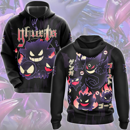 Pokemon Gengar Evolutions Video Game All Over Printed T-shirt Tank Top Zip Hoodie Pullover Hoodie Hawaiian Shirt Beach Shorts Joggers