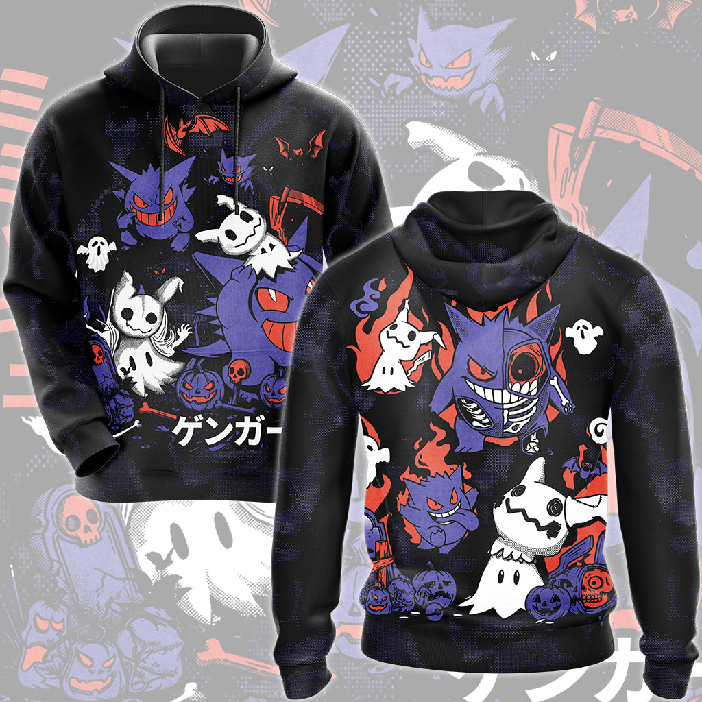 Pokemon Gengar & Mimikyu Halloween Style Video Game All Over Printed T-shirt Tank Top Zip Hoodie Pullover Hoodie Hawaiian Shirt Beach Shorts Joggers