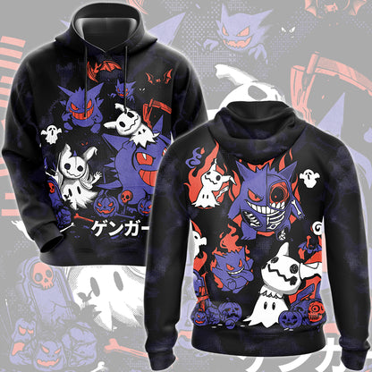 Pokemon Gengar & Mimikyu Halloween Style Video Game All Over Printed T-shirt Tank Top Zip Hoodie Pullover Hoodie Hawaiian Shirt Beach Shorts Joggers