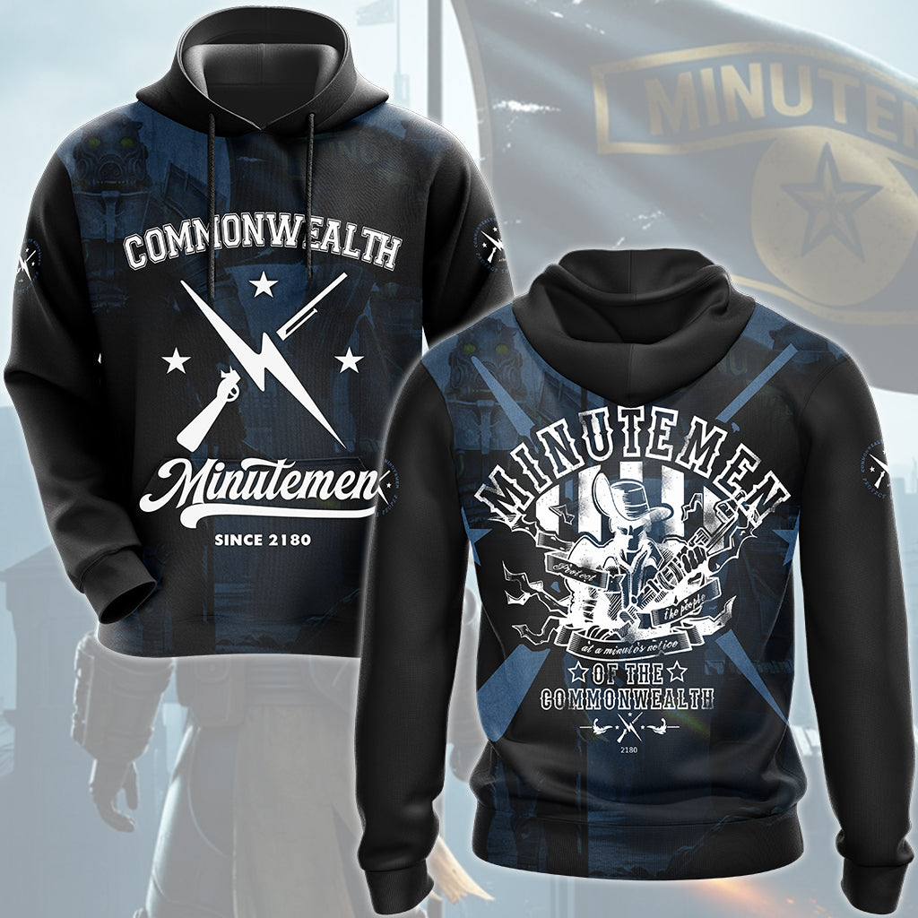 Fallout Commonwealth Minutemen Video Game All Over Printed T-shirt Tank Top Zip Hoodie Pullover Hoodie Hawaiian Shirt Beach Shorts Joggers