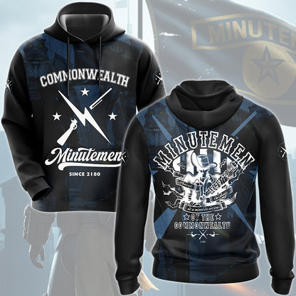 Fallout Commonwealth Minutemen Video Game All Over Printed T-shirt Tank Top Zip Hoodie Pullover Hoodie Hawaiian Shirt Beach Shorts Joggers