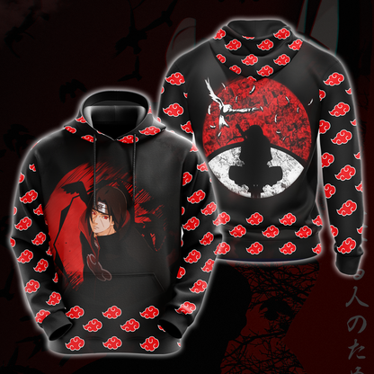 Akatsuki Itachi Naruto All Over Print T-shirt Zip Hoodie Pullover Hoodie Hoodie