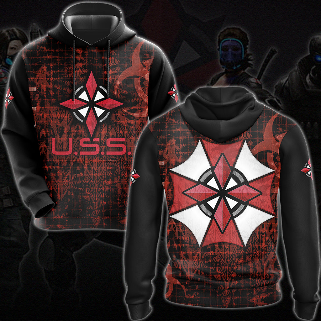 Resident Evil Umbrella Security Service (U.S.S.) Video Game All Over Printed T-shirt Tank Top Zip Hoodie Pullover Hoodie Hawaiian Shirt Beach Shorts Joggers