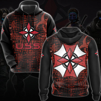 Resident Evil Umbrella Security Service (U.S.S.) Video Game All Over Printed T-shirt Tank Top Zip Hoodie Pullover Hoodie Hawaiian Shirt Beach Shorts Joggers