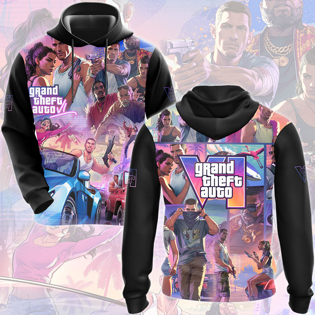 Grand Theft Auto VI Video Game All Over Printed T-shirt Tank Top Zip Hoodie Pullover Hoodie Hawaiian Shirt Beach Shorts Joggers
