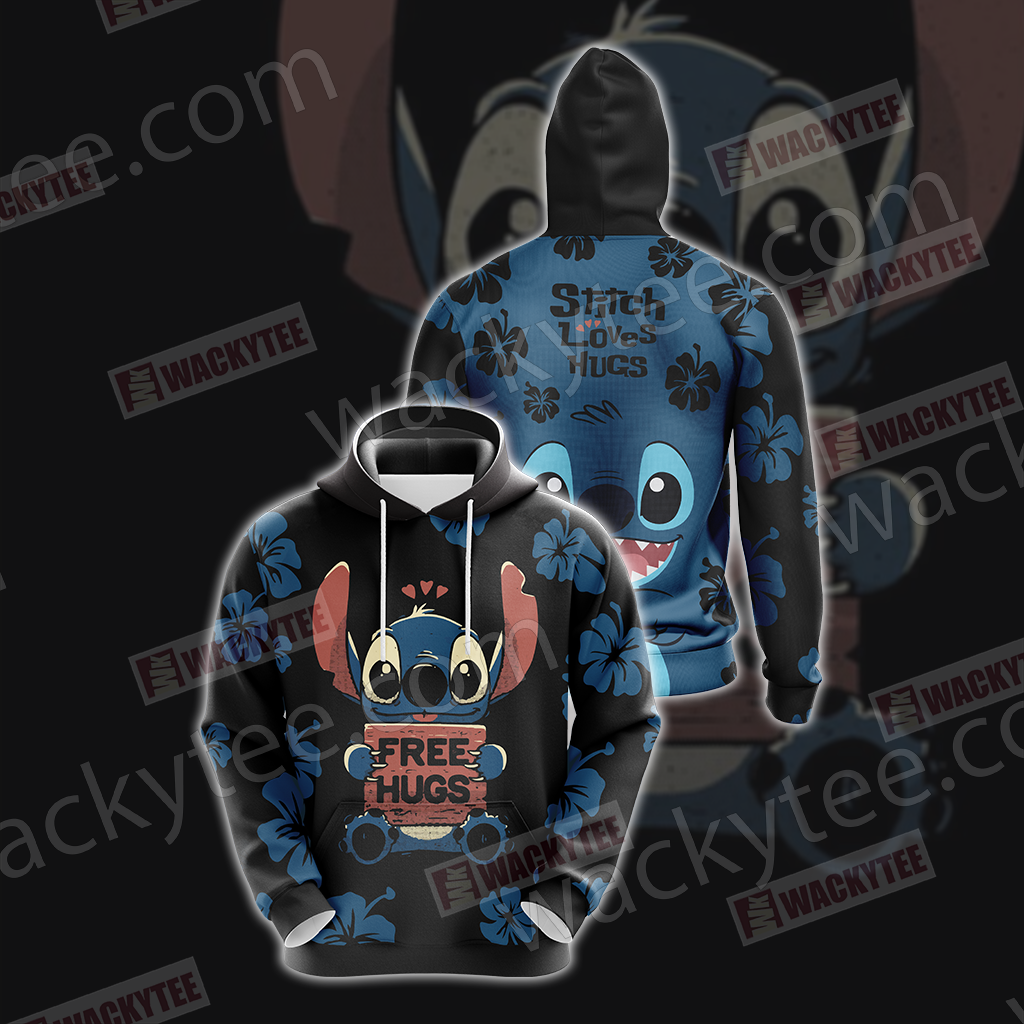 Stitch Loves Hugs Free Hugs Unisex 3D T-shirt Hoodie