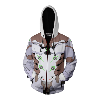 Overwatch Cosplay Genji Chrome Skin Zip Up Hoodie Jacket