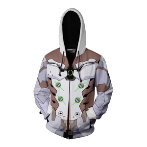 Overwatch Cosplay Genji Chrome Skin Zip Up Hoodie Jacket   