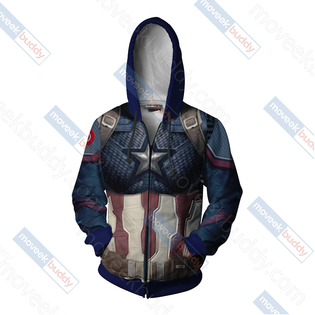 Avengers: Endgame Captain America Cosplay Zip Up Hoodie Jacket