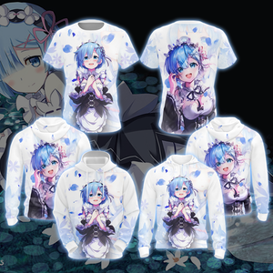 Rem Re:Zero All Over Print T-shirt Zip Hoodie Pullover Hoodie   