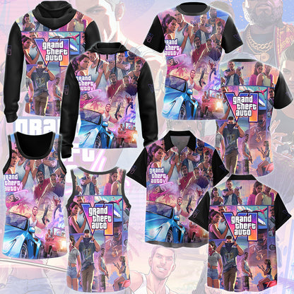 Grand Theft Auto VI Video Game All Over Printed T-shirt Tank Top Zip Hoodie Pullover Hoodie Hawaiian Shirt Beach Shorts Joggers