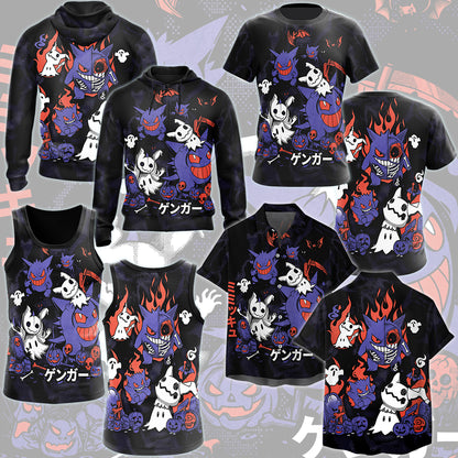 Pokemon Gengar & Mimikyu Halloween Style Video Game All Over Printed T-shirt Tank Top Zip Hoodie Pullover Hoodie Hawaiian Shirt Beach Shorts Joggers