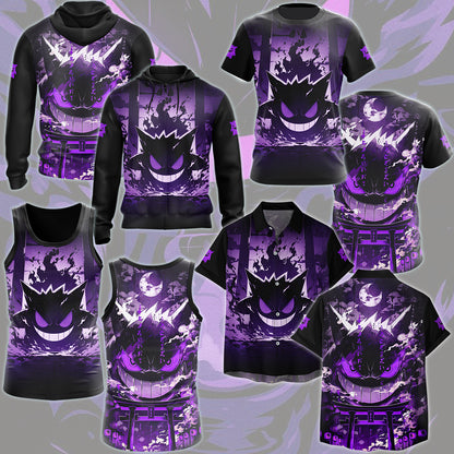 Pokemon Gengar Anime Video Game All Over Printed T-shirt Tank Top Zip Hoodie Pullover Hoodie Hawaiian Shirt Beach Shorts Joggers