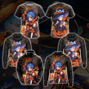 Rem Re:Zero Halloween All Over Print T-shirt Zip Hoodie Pullover Hoodie   