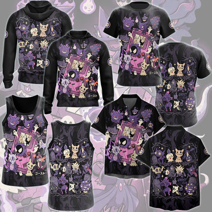 Pokemon Ghost Type Club Video Game All Over Printed T-shirt Tank Top Zip Hoodie Pullover Hoodie Hawaiian Shirt Beach Shorts Joggers