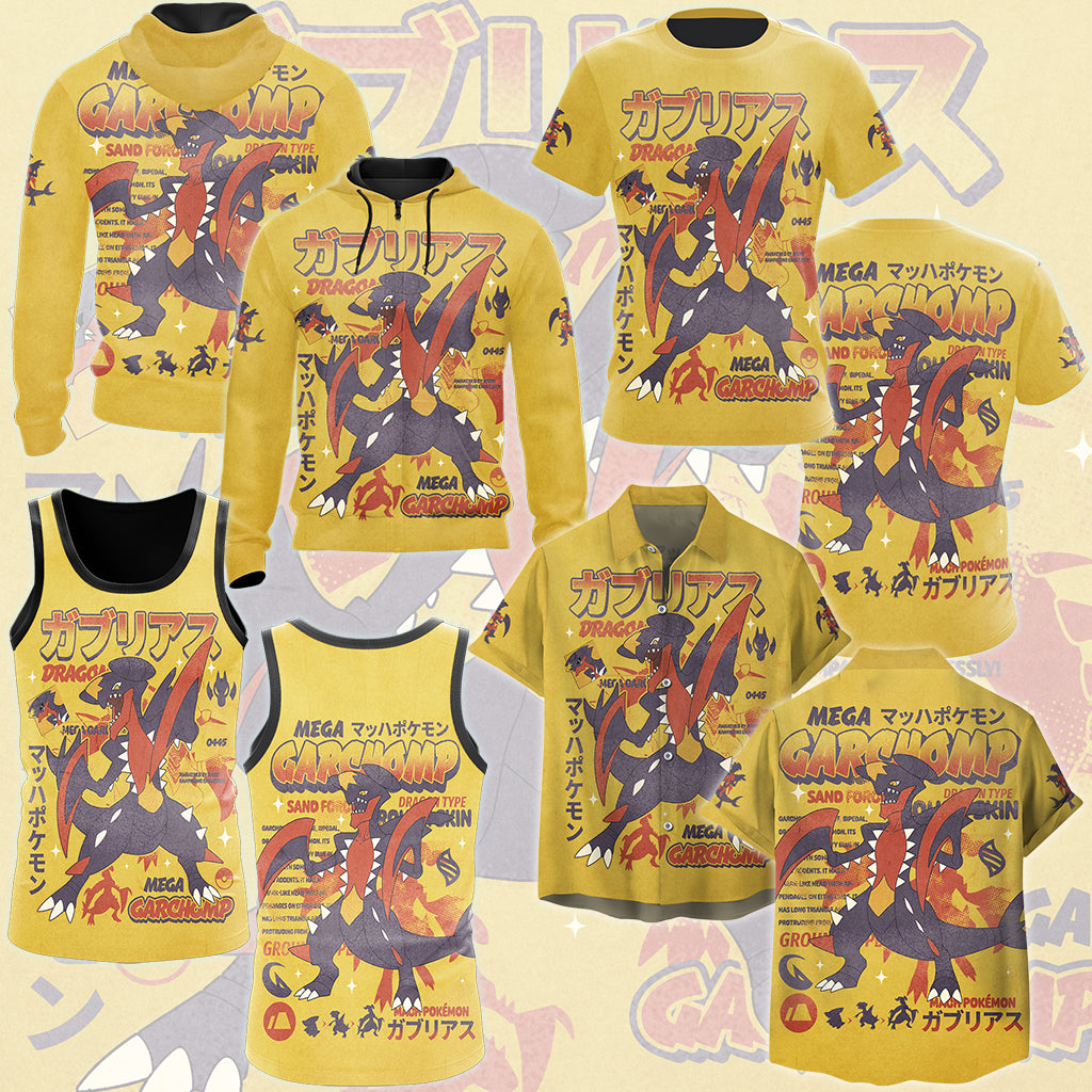 Pokemon Garchomp (Mega Form) Video Game All Over Printed T-shirt Tank Top Zip Hoodie Pullover Hoodie Hawaiian Shirt Beach Shorts Joggers