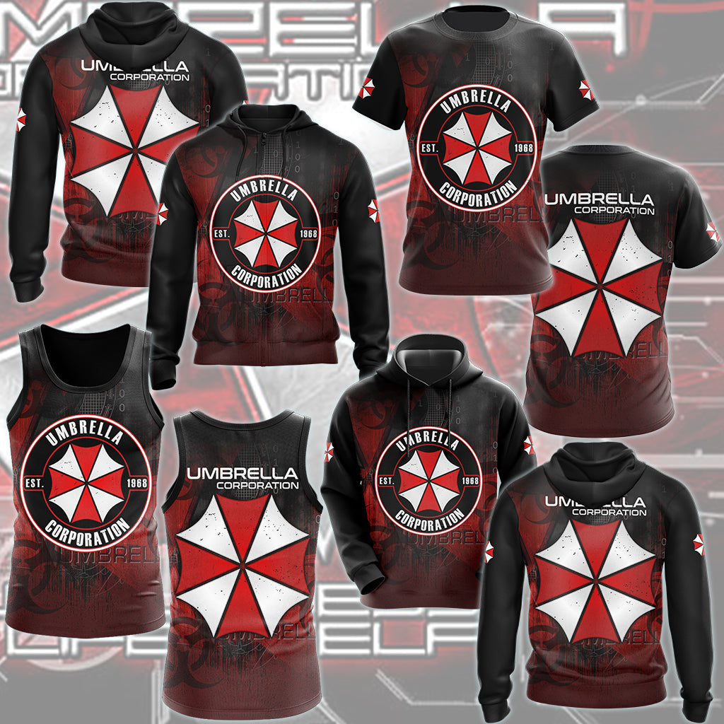 Resident Evil Umbrella Corporation Video Game All Over Printed T-shirt Tank Top Zip Hoodie Pullover Hoodie Hawaiian Shirt Beach Shorts Joggers