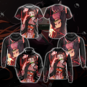 Nezuko Demon Slayer All Over Print T-shirt Zip Hoodie Pullover Hoodie   