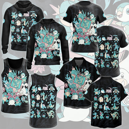 Pokemon Water Type Club Video Game All Over Printed T-shirt Tank Top Zip Hoodie Pullover Hoodie Hawaiian Shirt Beach Shorts Joggers