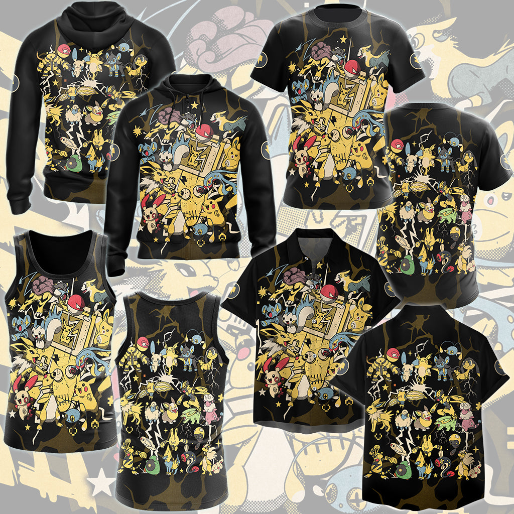 Pokemon Electric Type Club Video Game All Over Printed T-shirt Tank Top Zip Hoodie Pullover Hoodie Hawaiian Shirt Beach Shorts Joggers