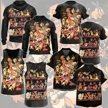 Pokemon Fire Type Club Video Game All Over Printed T-shirt Tank Top Zip Hoodie Pullover Hoodie Hawaiian Shirt Beach Shorts Joggers