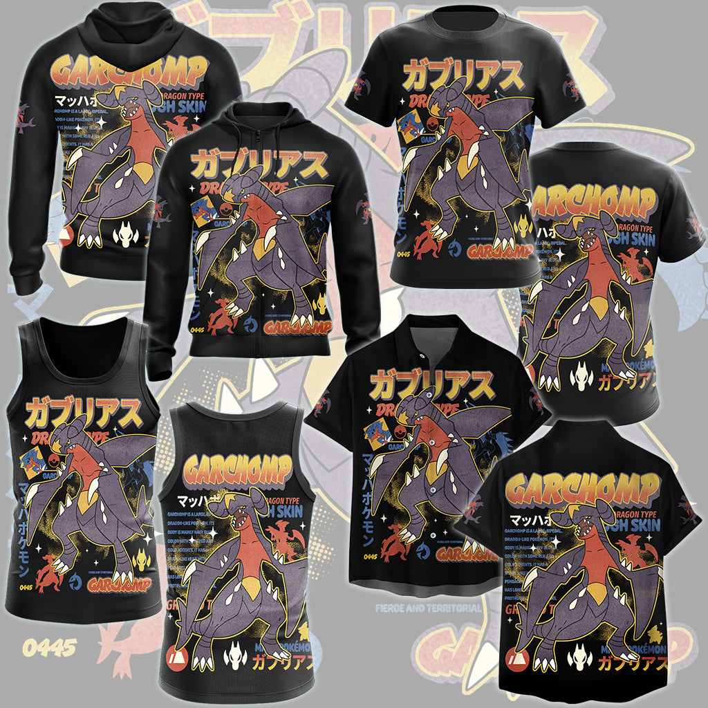 Pokemon Garchomp Video Game All Over Printed T-shirt Tank Top Zip Hoodie Pullover Hoodie Hawaiian Shirt Beach Shorts Joggers