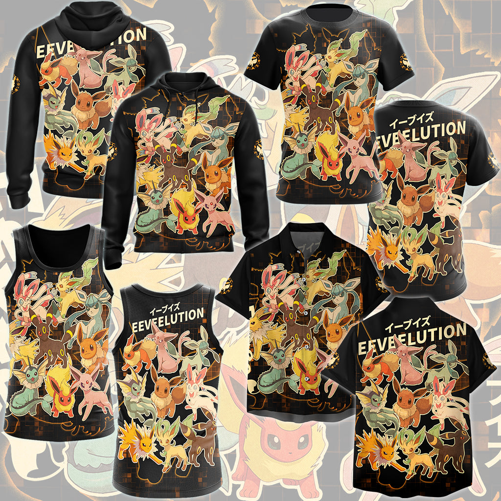 Pokemon Eeveelution Video Game All Over Printed T-shirt Tank Top Zip Hoodie Pullover Hoodie Hawaiian Shirt Beach Shorts Joggers