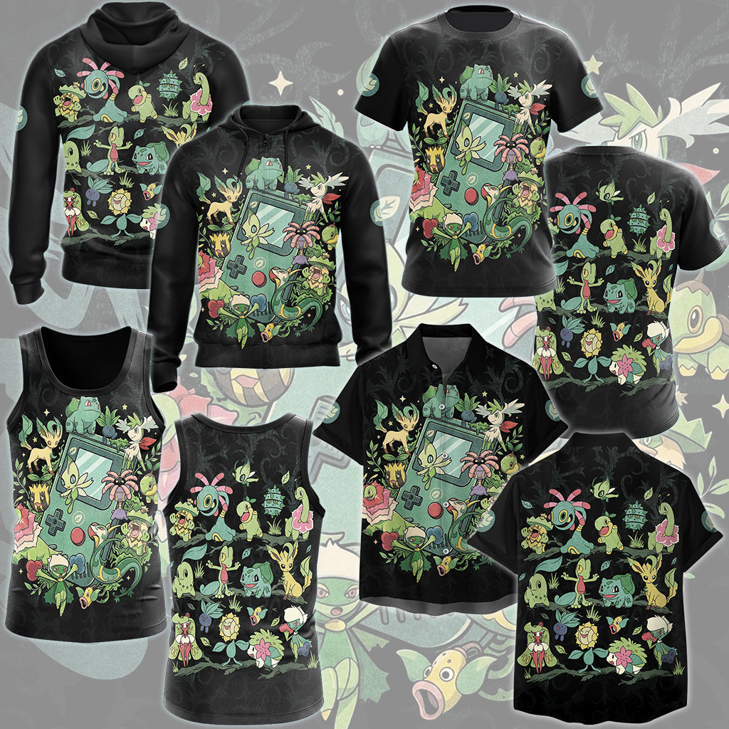 Pokemon Grass Type Club Video Game All Over Printed T-shirt Tank Top Zip Hoodie Pullover Hoodie Hawaiian Shirt Beach Shorts Joggers