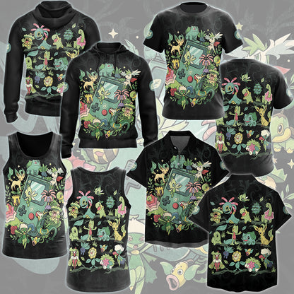 Pokemon Grass Type Club Video Game All Over Printed T-shirt Tank Top Zip Hoodie Pullover Hoodie Hawaiian Shirt Beach Shorts Joggers