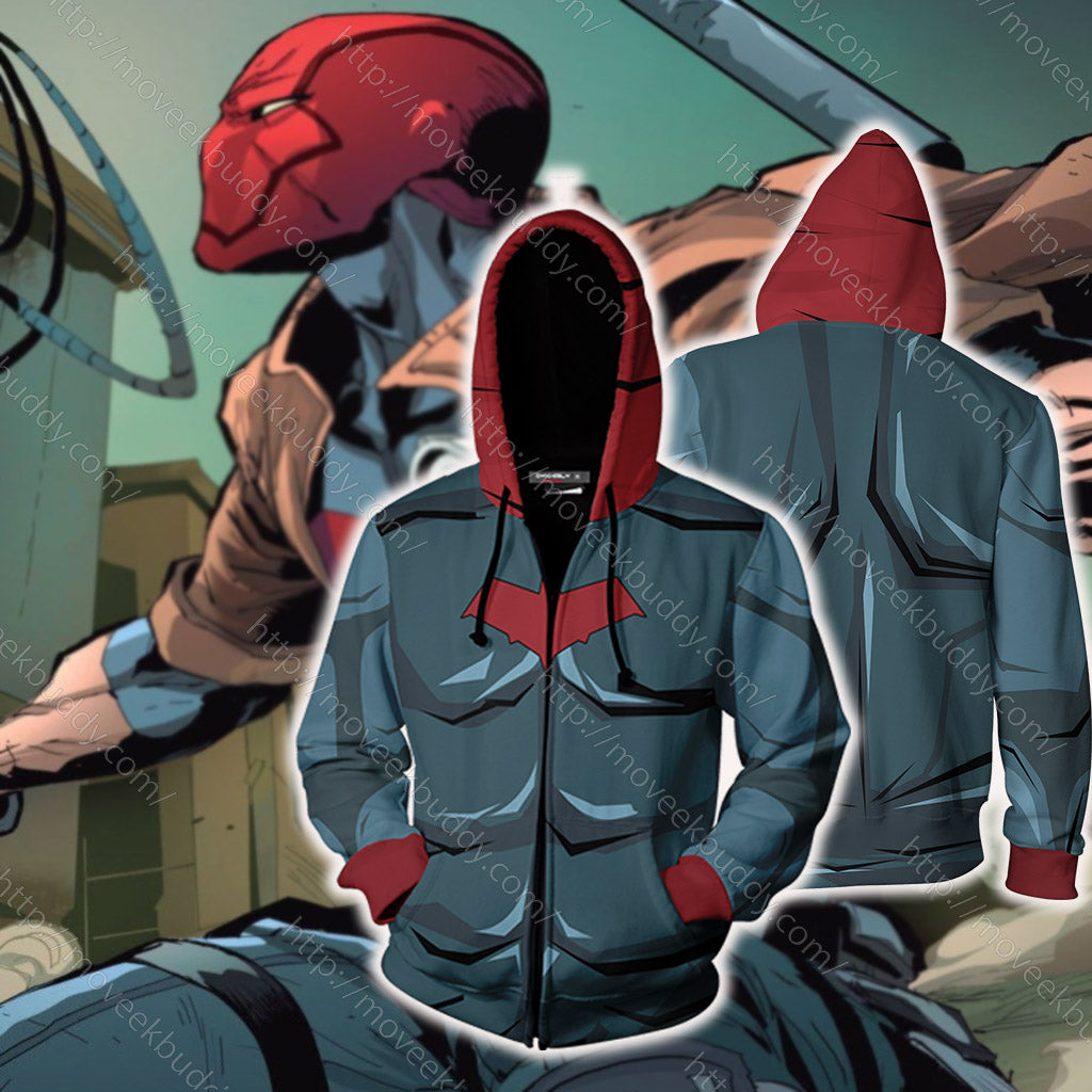 Red Hood Batman Cosplay Zip Up Hoodie Jacket XS 1 