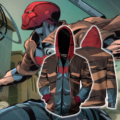 Red Hood Batman Cosplay Zip Up Hoodie Jacket 2