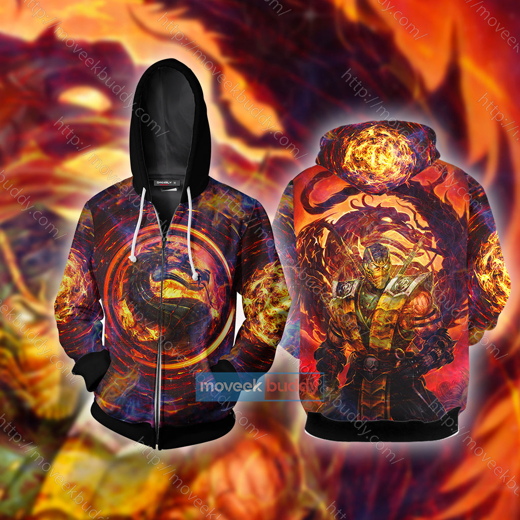 Mortal Kombat Scorpion Cosplay Unisex 3D T-shirt Zip Hoodie