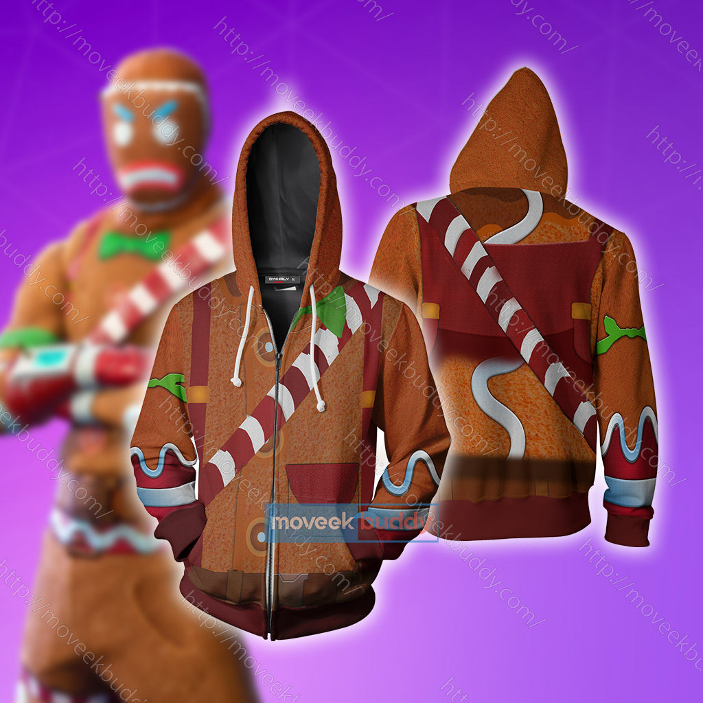 Fortnite Gingerbread Skin Cosplay Zip Up Hoodie Jacket 5XL