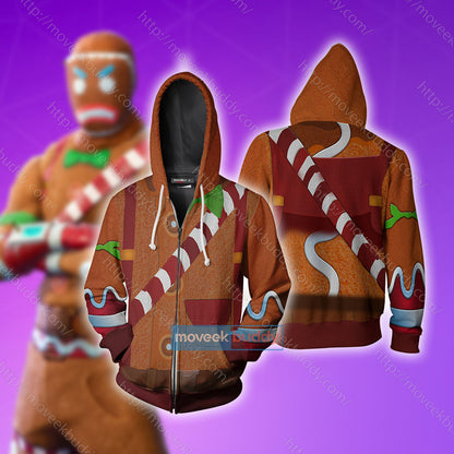 Fortnite Gingerbread Skin Cosplay Zip Up Hoodie Jacket 5XL
