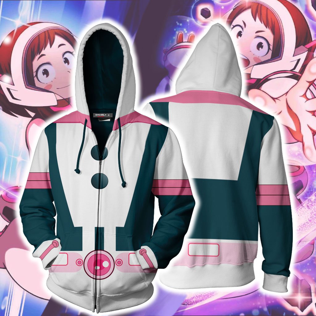 Boku No Hero Academia Ochako Uraraka Cosplay Zip Up Hoodie Jacket 5XL