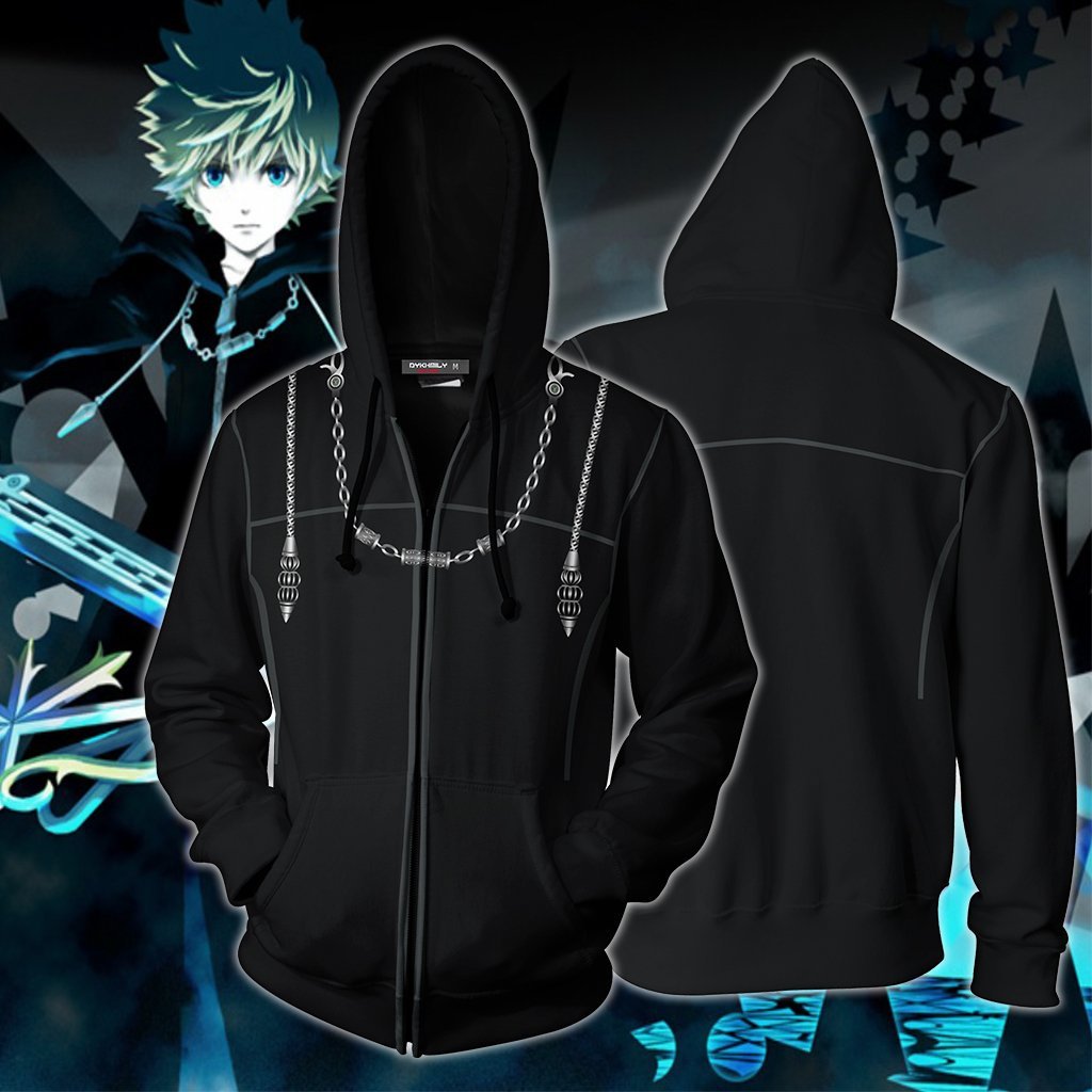 Kingdom Hearts III Roxas Cosplay Zip Up Hoodie Jacket 5XL