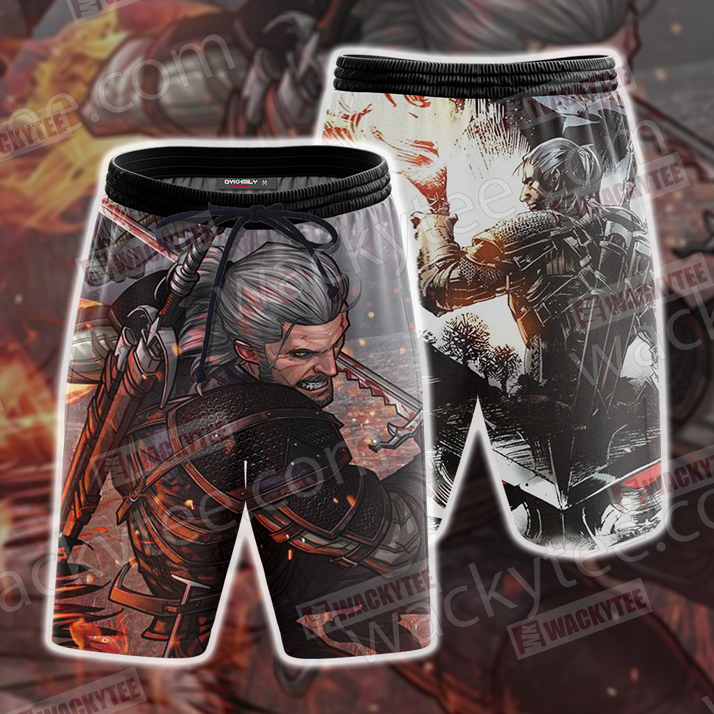 The Witcher 3 Wild Hunt Geralt 3D T-shirt Beach Shorts