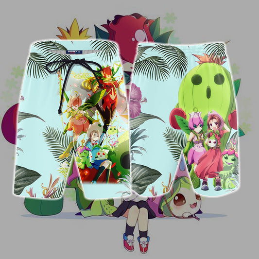 Digimon Palmon Evolution Line Beach Shorts S  